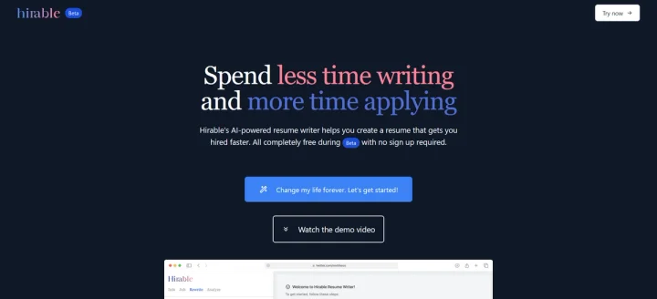 Screenshot of Hirable website