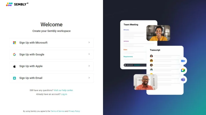 Screenshot of Sembly AI website