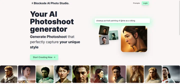 Screenshot of Blockode AI Photo Studio website