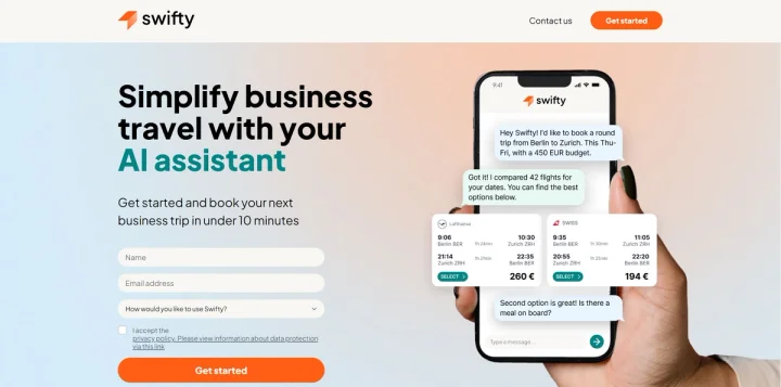 Screenshot of Swifty website