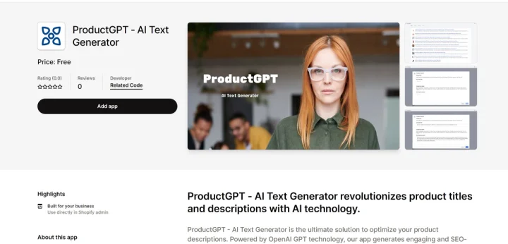Screenshot of ProductGPT website