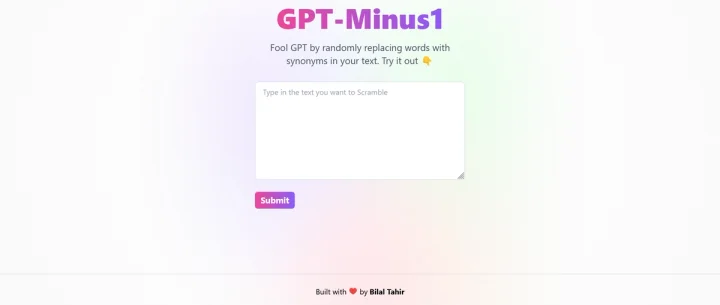 Screenshot of GPT Minus 1 website