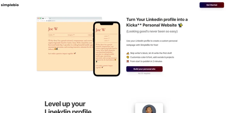 Screenshot of Simplebio website