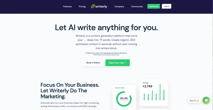 Screenshot of Writerly website