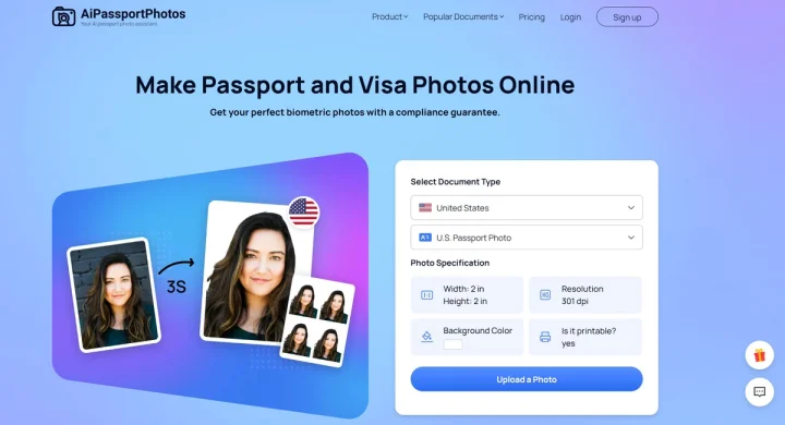 Screenshot of AiPassportPhotos website