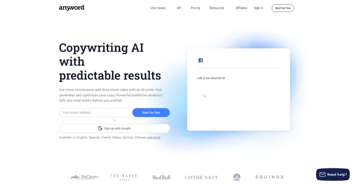 Screenshot of Anyword website