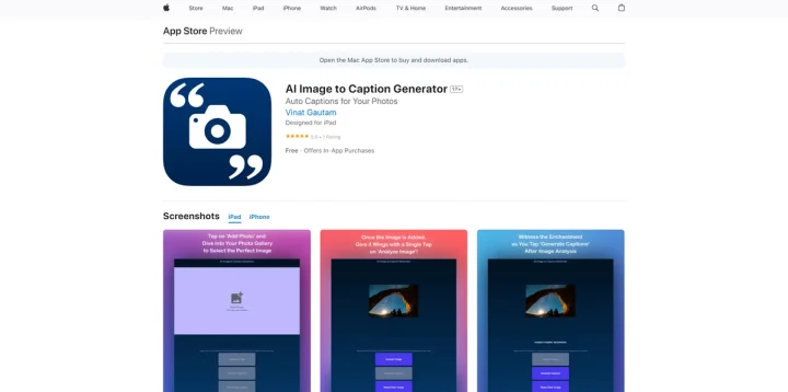 Screenshot of AI Image to Caption Generator website