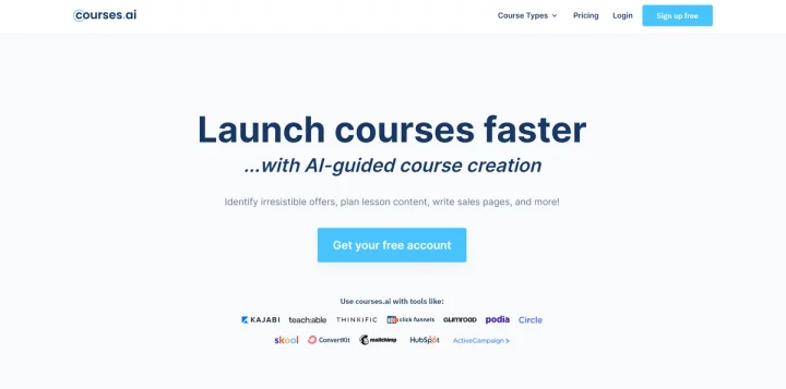 Screenshot of Courses AI website