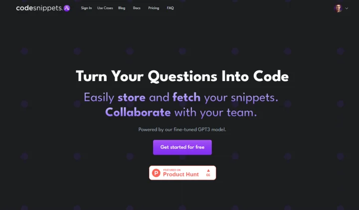 Screenshot of Code Snippets AI website