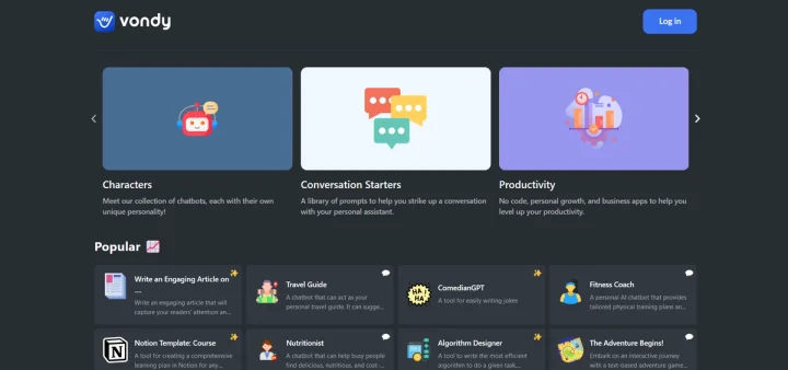 Screenshot of Vondy AI website