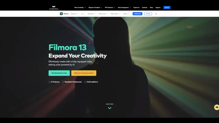 Screenshot of Wondershare Filmora website