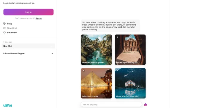 Screenshot of Ask Layla website