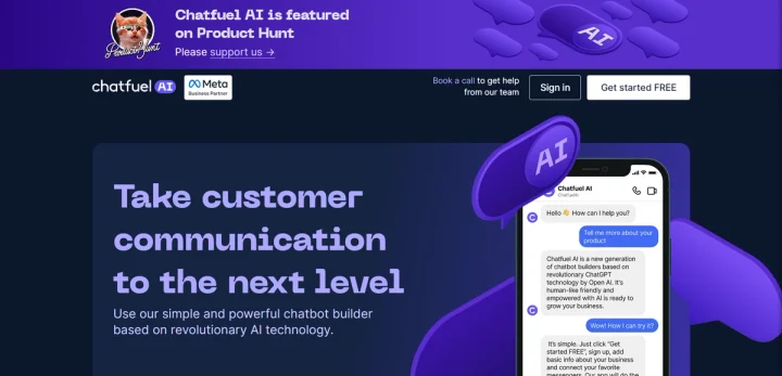 Screenshot of Chatfuel AI website