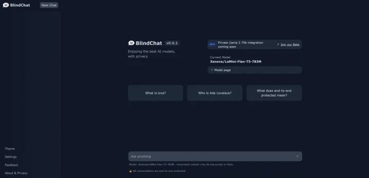 Screenshot of BlindChat website