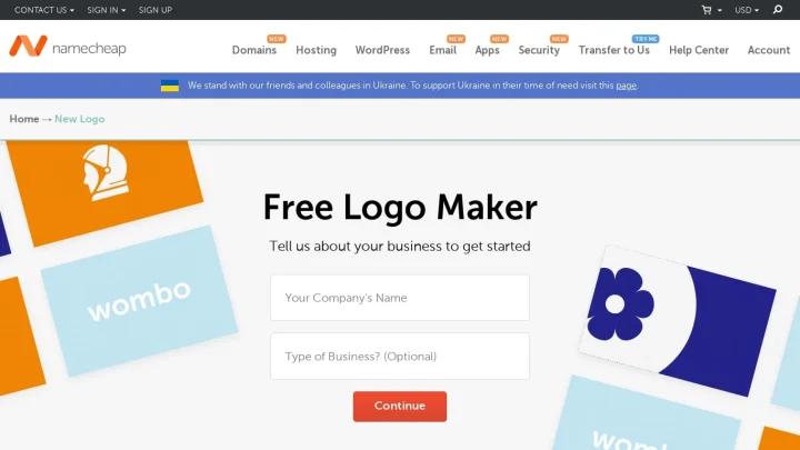 Screenshot of Namecheap Logo Maker website