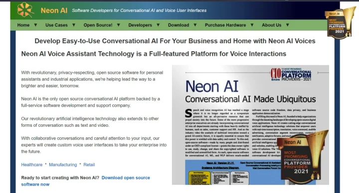 Screenshot of Neon AI website