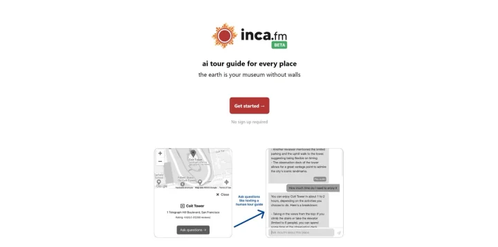 Screenshot of Inca.fm website