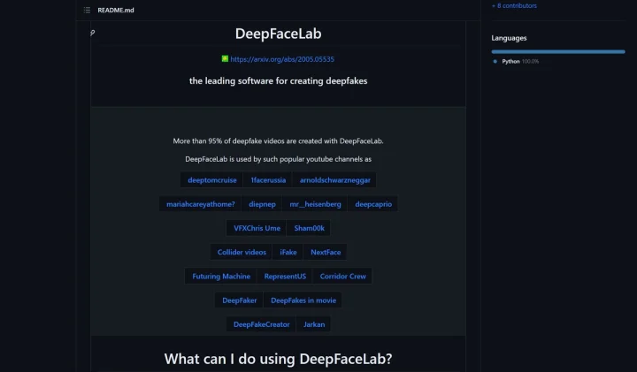 Screenshot of DeepFaceLab website