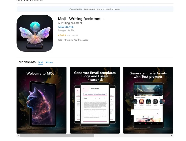 Screenshot of Moji Writing Assistant website
