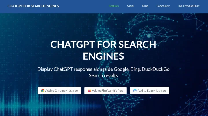 Screenshot of ChatGPT For Search Engines website