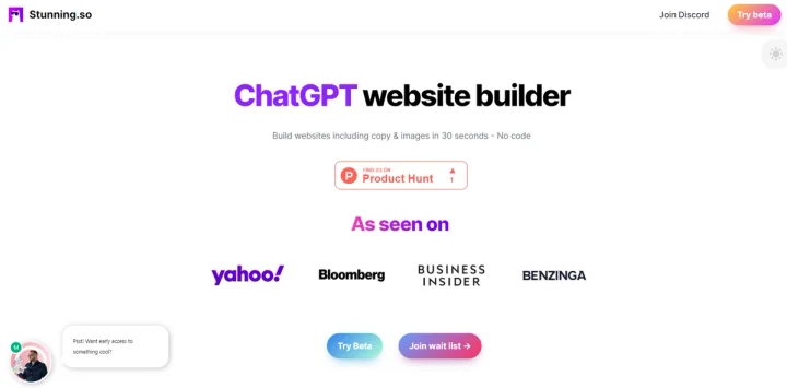 Screenshot of ChatGPT Website Builder website