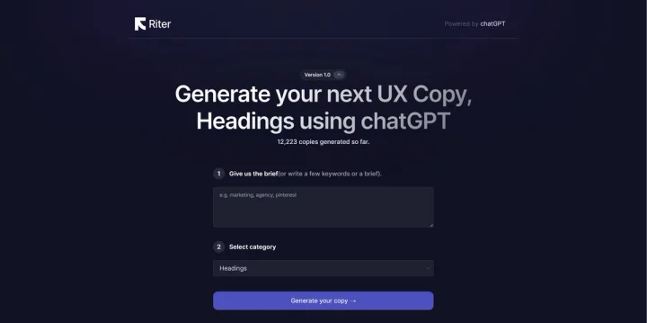 Screenshot of Riter website