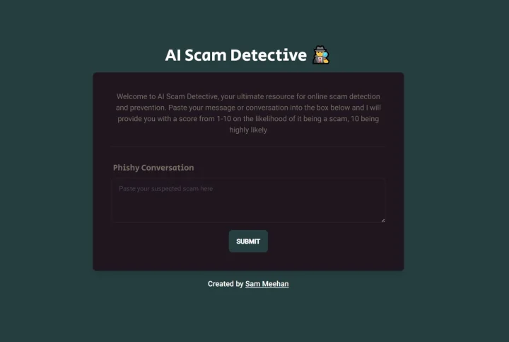 Screenshot of AI Scam Detective website