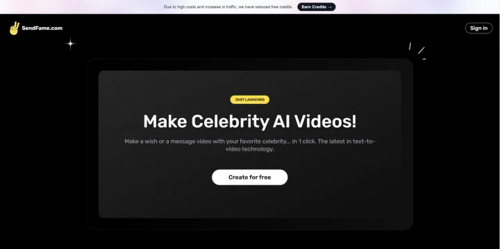 Screenshot of SendFame website