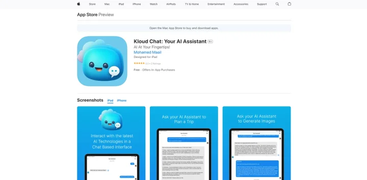 Screenshot of Kloud Chat website
