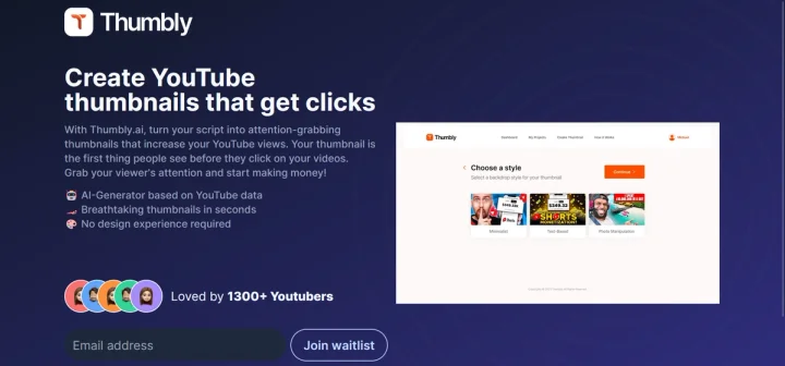 Screenshot of Thumbly website