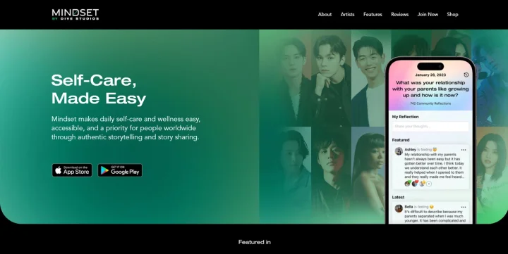 Screenshot of Mindset website