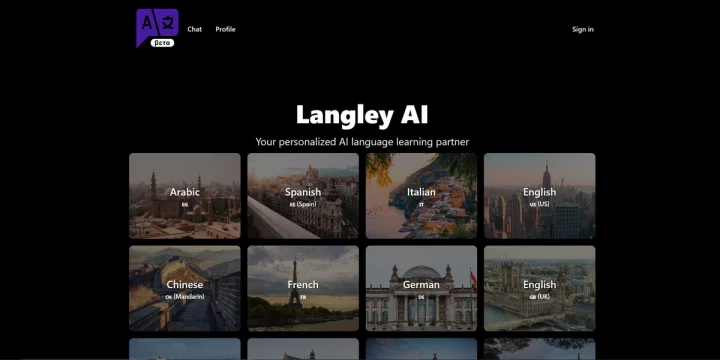 Screenshot of Langley AI website
