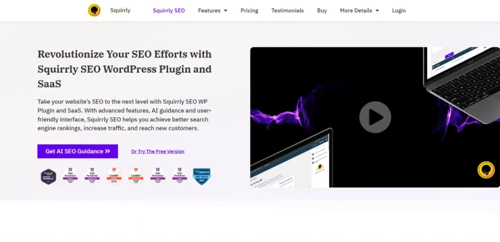 Screenshot of Squirrly SEO website