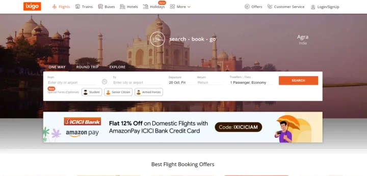 Screenshot of PLAN by Ixigo website