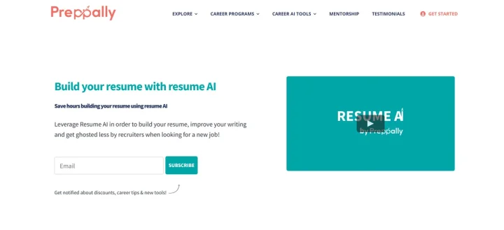 Screenshot of Resume AI | Preppally website