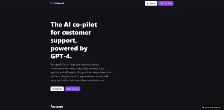 Screenshot of Caden AI website