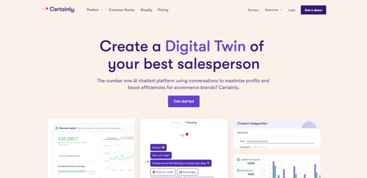Screenshot of Certainly website