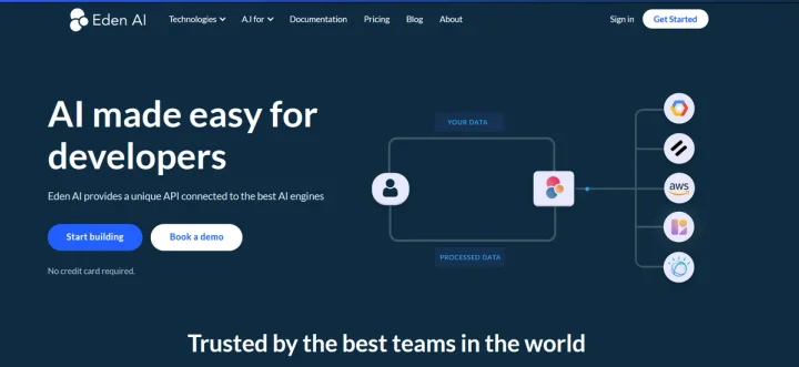 Screenshot of Eden AI website