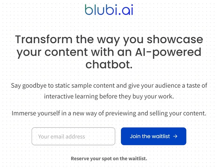 Screenshot of blubi.ai website