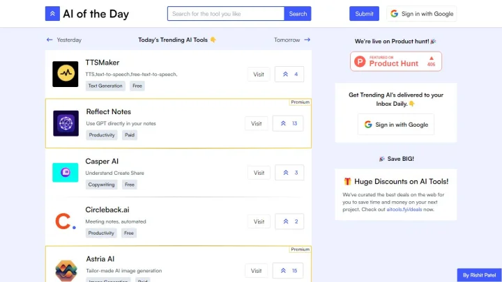 Screenshot of AI of the Day website