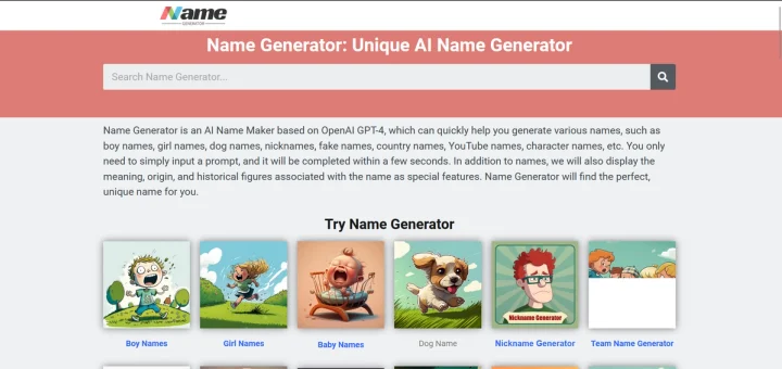 Screenshot of Name Generator website