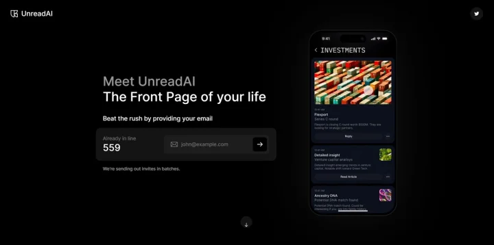 Screenshot of UnreadAI website