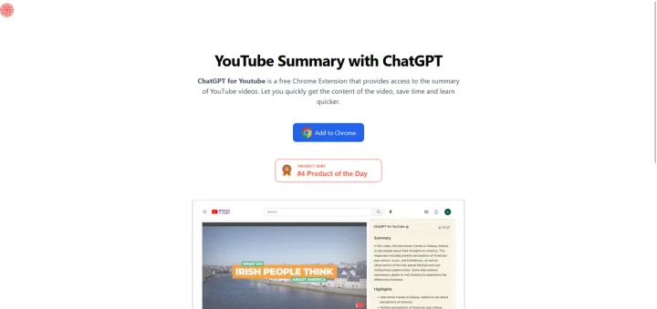 Screenshot of ChatGPT for Youtube website