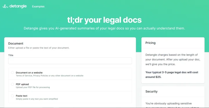 Screenshot of Detangle.ai website