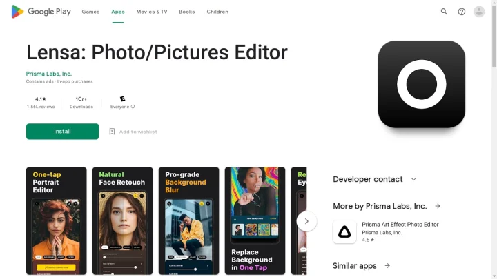 Screenshot of Lensa website