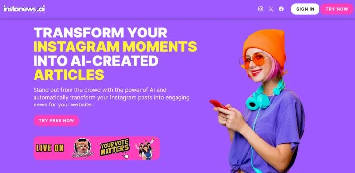 Screenshot of InstaNews.ai website