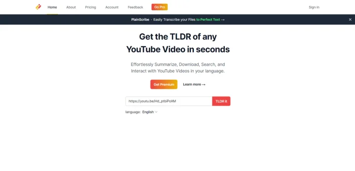 Screenshot of You-tldr website