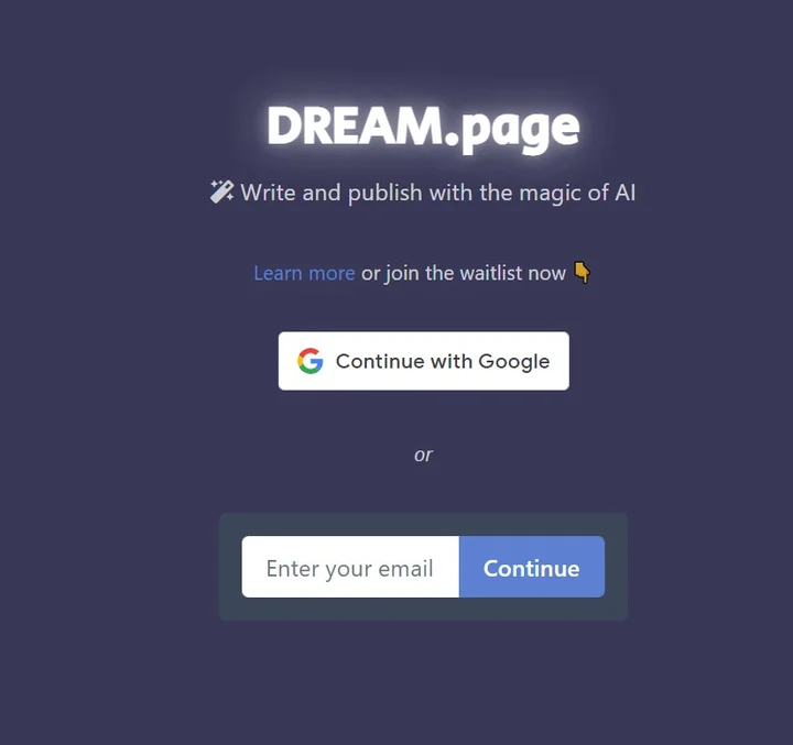 Screenshot of DREAM.page website