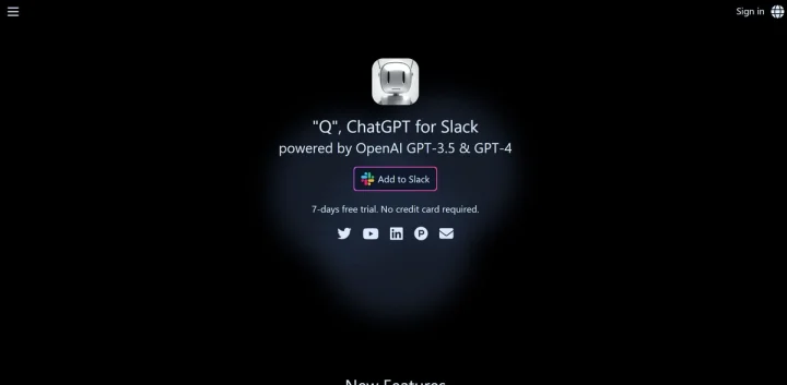 Screenshot of Q Slack Chatbot website