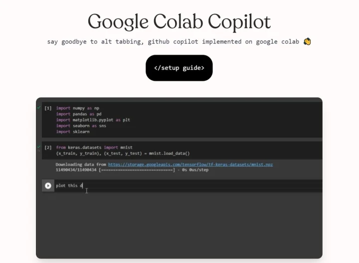Screenshot of Google Colab Copilot website